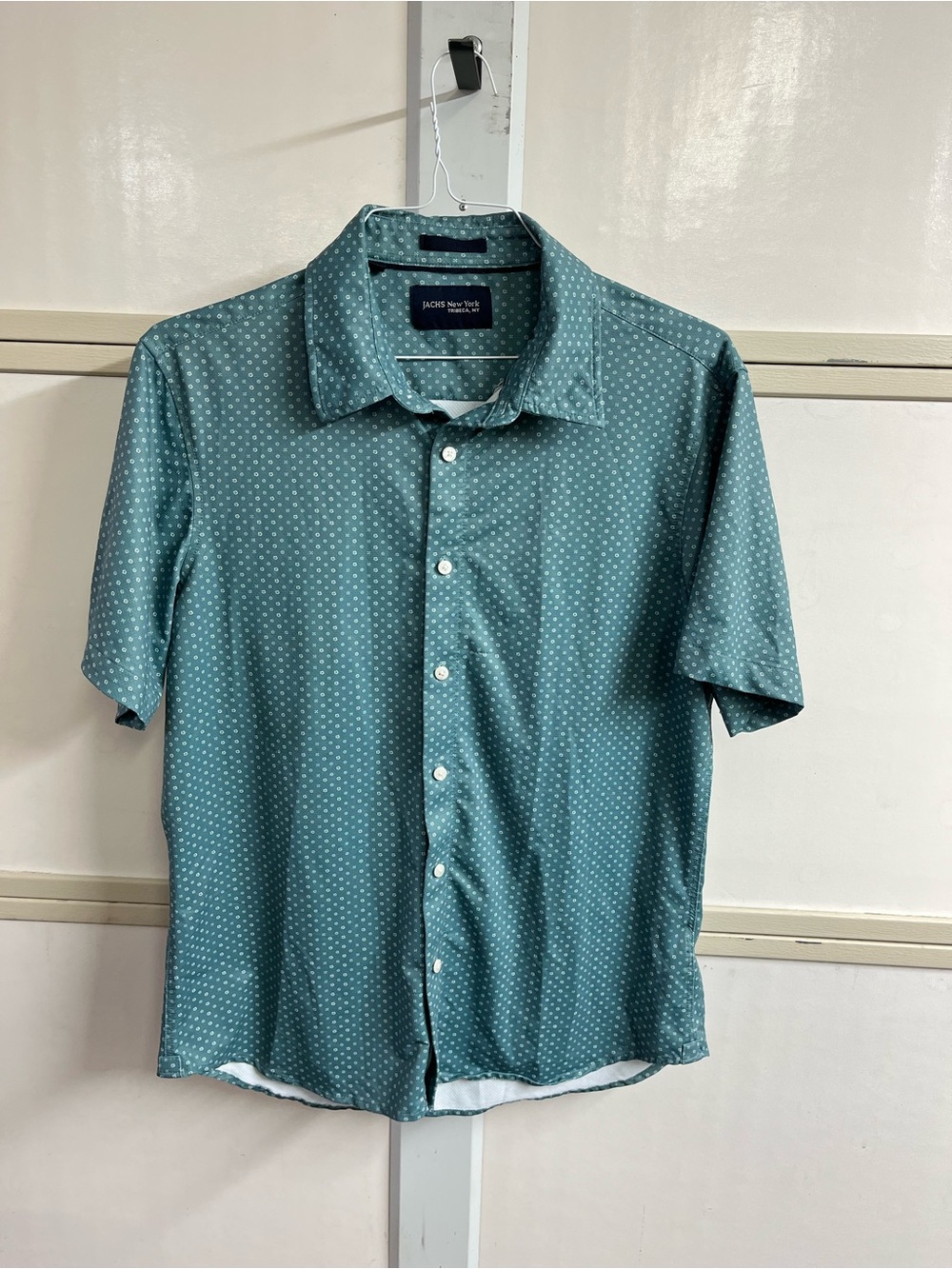James Perse Teal Short-Sleeve Button-Down with Dot Pattern